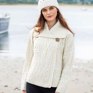 Women's One Button Aran Cardigan made in Ireland